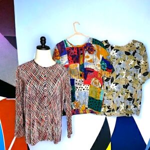 DONATE TRsychedelic Floral Long Short Sleeves 80's Y2K Polyester Abstract Bundle